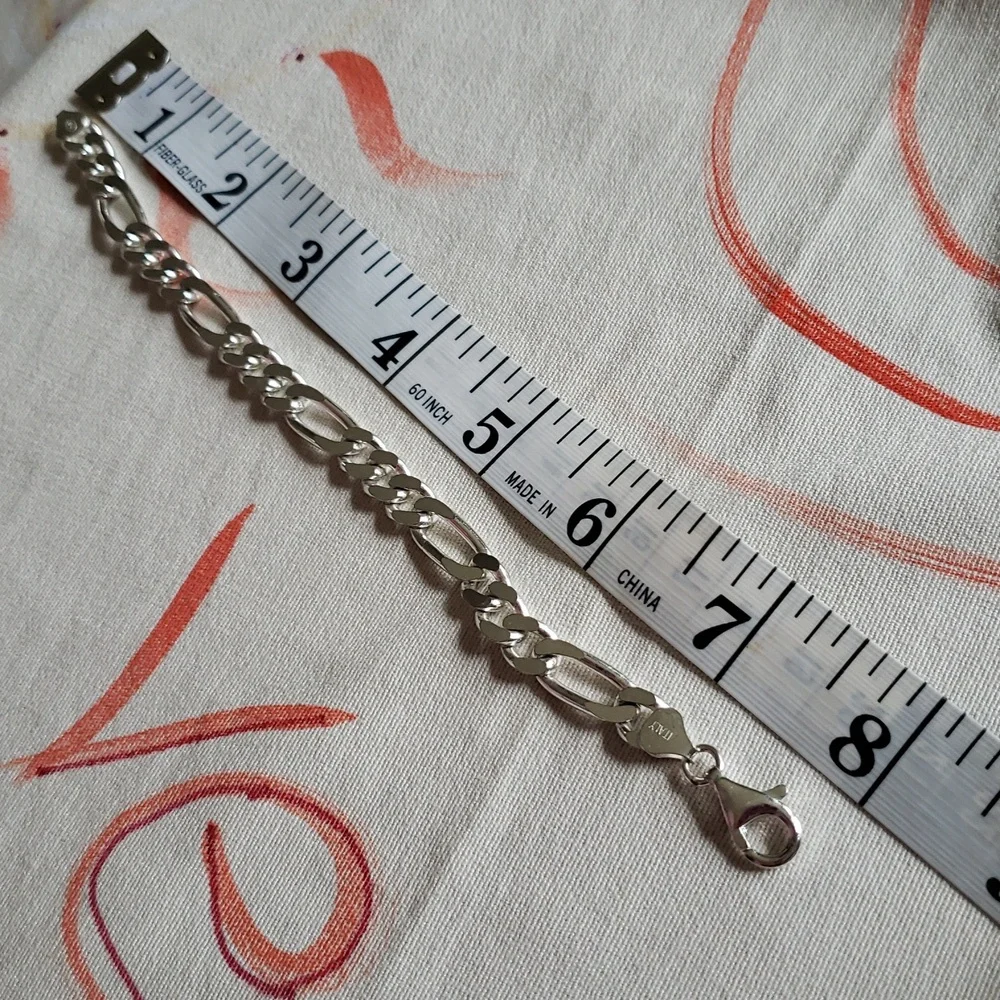 Figaro Silver Bracelet 8in